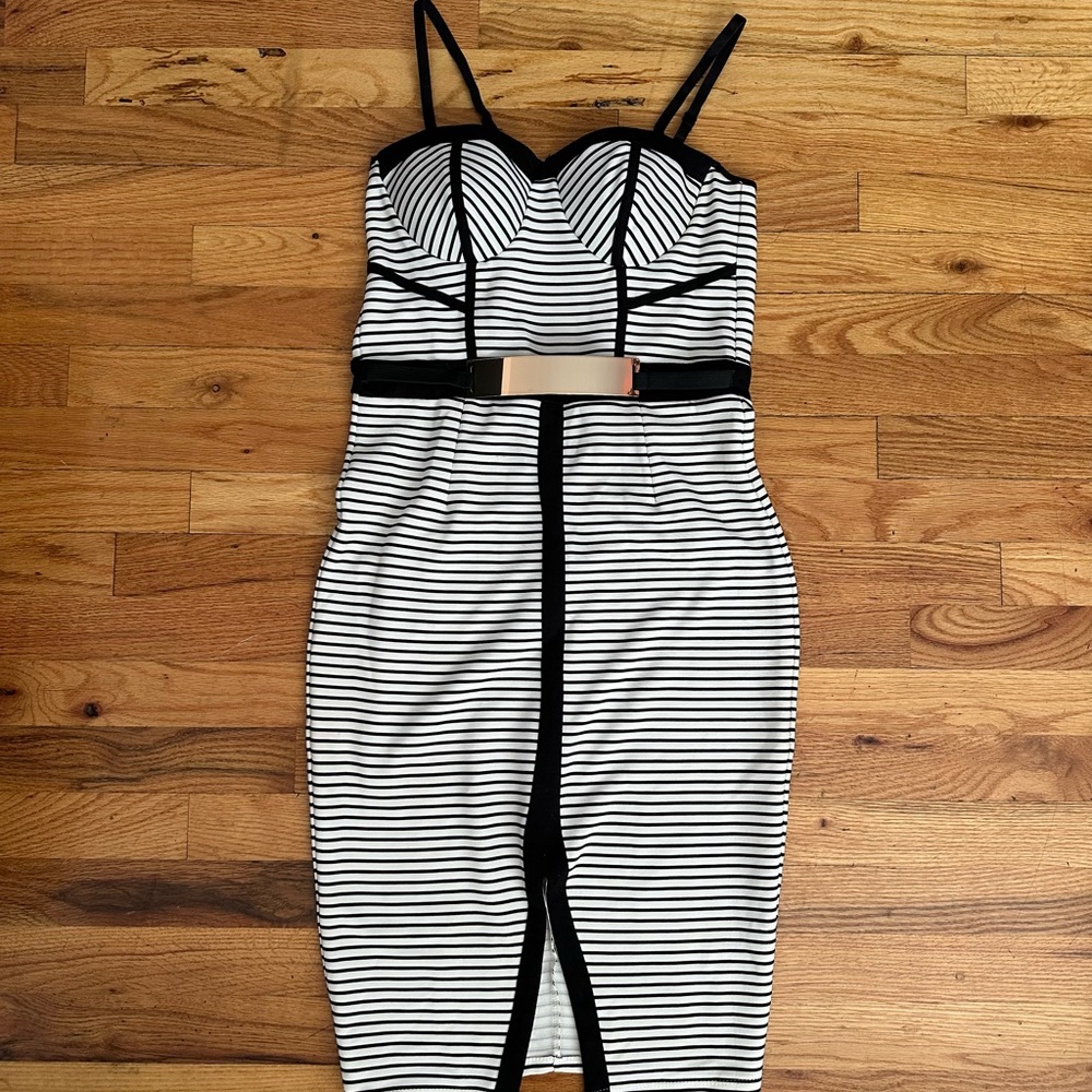 Material Girl Black and White Striped Midi Dress